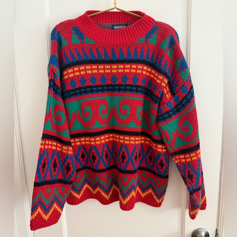 90s Mens Large Coogi Style 3D Knit Crewneck Sweater